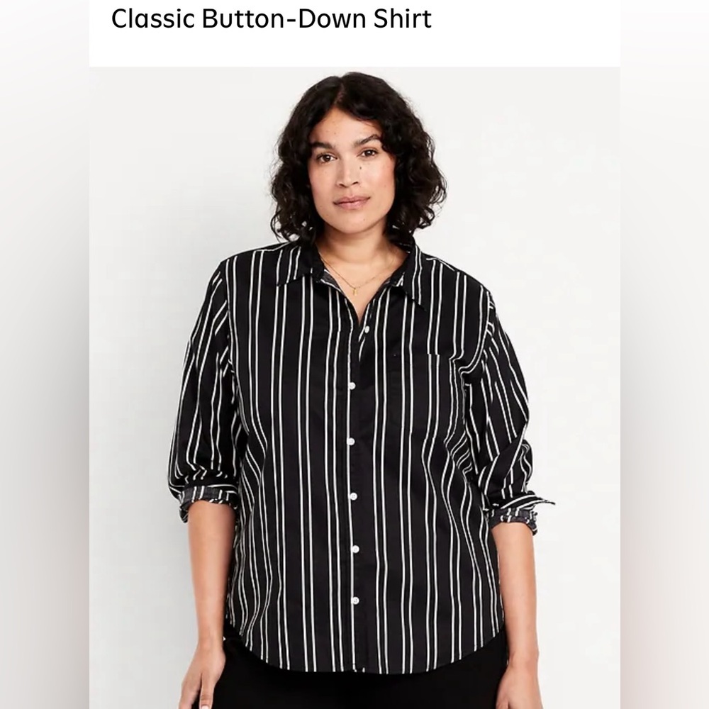 Old Navy Black and White Striped Button-Down Shirt